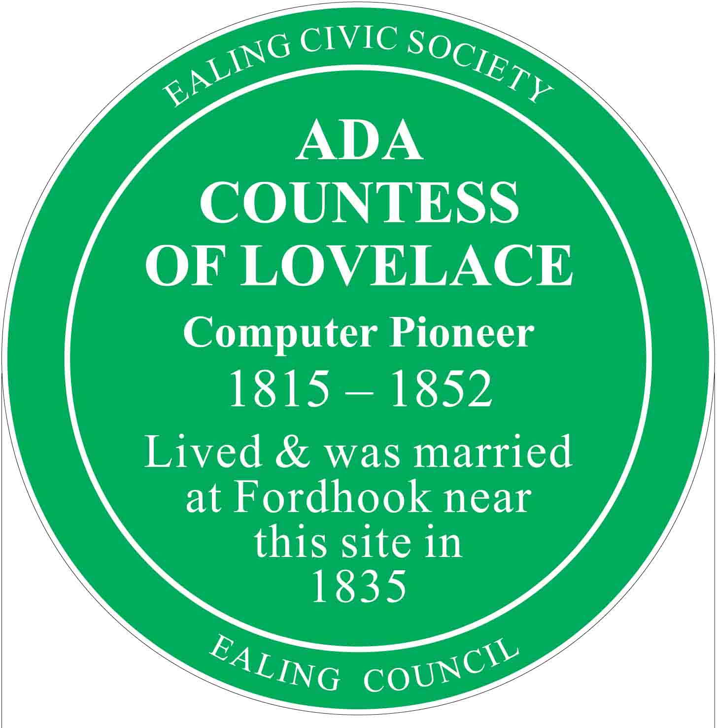 Ealing Civic Society Awards Plaque Ada Lovelace | Grimshaw